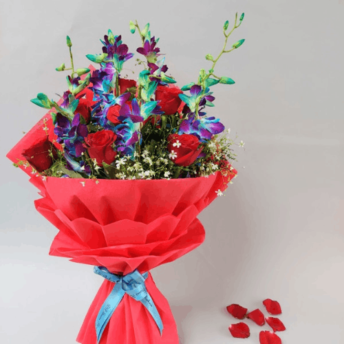 Rose, Orchid aur Chrysanthemum mixed bouquet