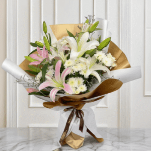 Pink Lily And White Chrysanthemum