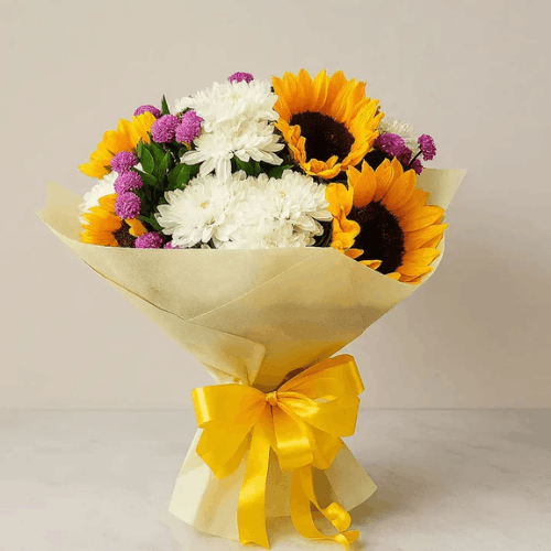 Sunflower And White Chrysanthemum