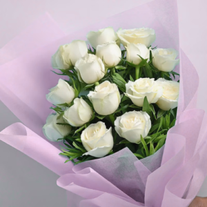 15 White Roses Bouquet Baby Pink Paper
