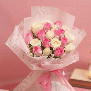 6 Sticks White Roses 6 Sticks Pink Roses Sky Blue Paper Bouquet