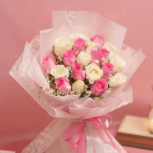 6 Sticks White Roses 6 Sticks Pink Roses Sky Blue Paper Bouquet