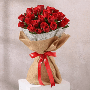 25  Red roses bouquet mix colour