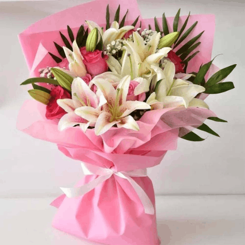 3 stick Oriental white Lily and mix flower