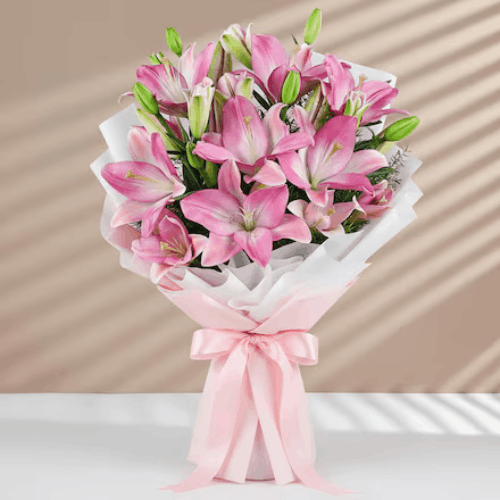Five stem or rental Lily pink and mix flower