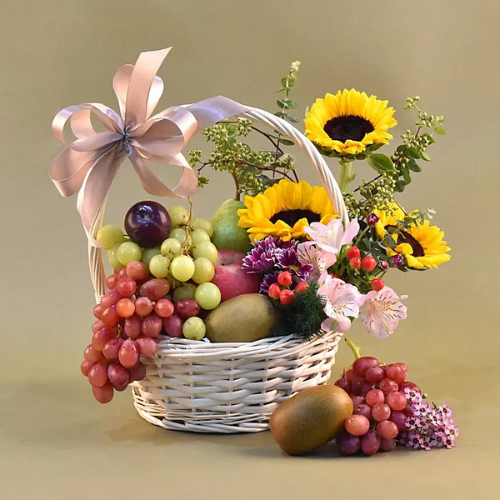 mix fruit basket with sunflower