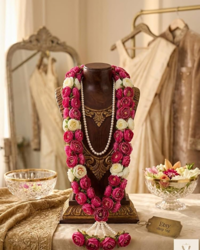 Red white roses varmala