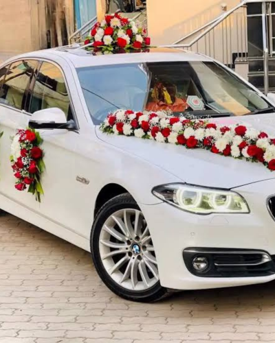 Wedding Car with Red & White roses