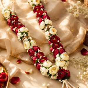 Red and white roses with Jaismine varmala