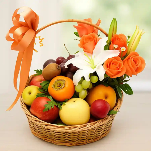 mix fruit basket with lily