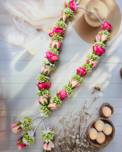 Pink & White Rose Wedding Varmala