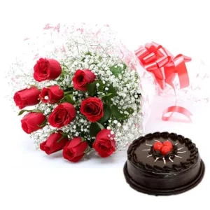 Red Rose with Cake
